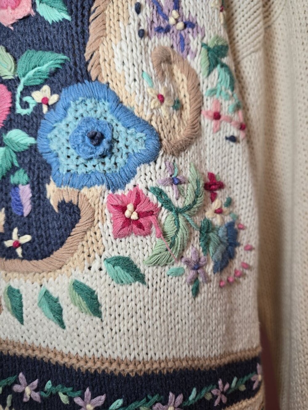 Beldoch Popper Floral Embroidered Knit Sweater Medium Cottagecore Shabby Chic - Picture 6 of 16